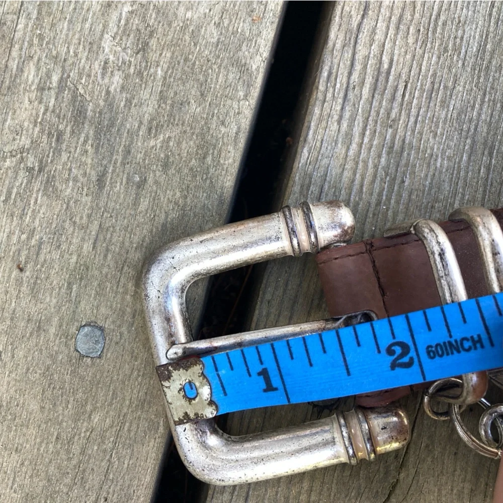Boho Belt EVAN PICONE Silver Heart Vintage Retro Leather Light Brown Size Small